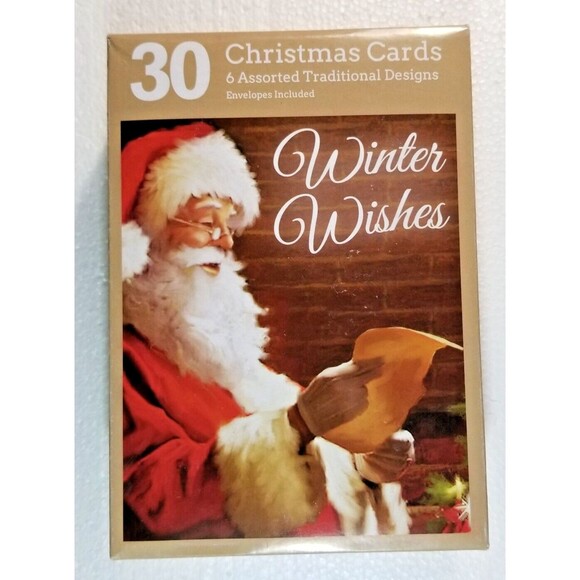 Christmas Holiday Greeting Cards Box of 30 Cards Variety 6 Designs 6.5" X 4.5" - Picture 3 of 5